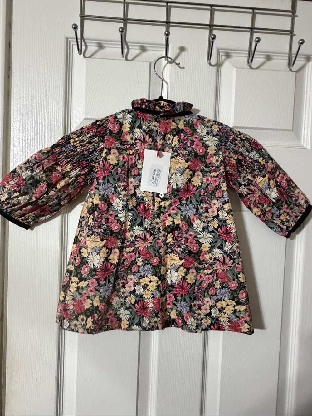 Girls' Floral dress Smocked Long-Sleeve Top - Black Multi